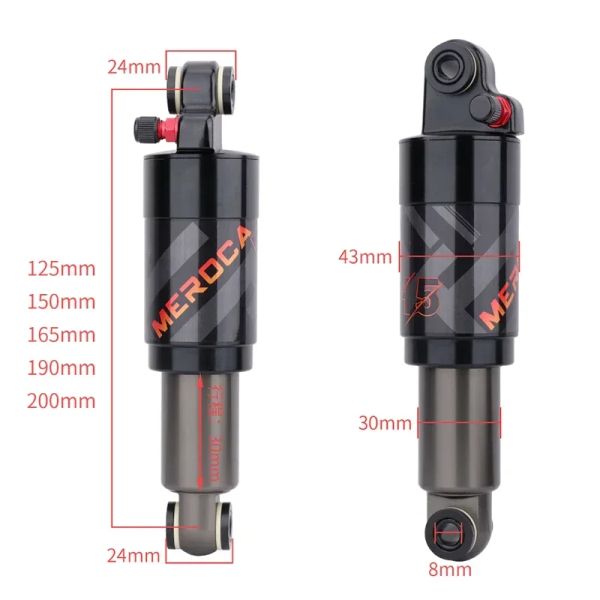 MEROCA Bicycle Air Rear Shock 125mm-150mm-165mm-190mm-200mm Alloy MTB Scooter Folding Bike Shock Absorber Cycling Accessories