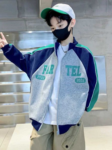 Jackets Boys Baseball Uniform Outerwear Spring Autumn Casual Letter Print Kids Cotton Coats O Neck Children Outfit For 3-15 Years WT2208 Y24