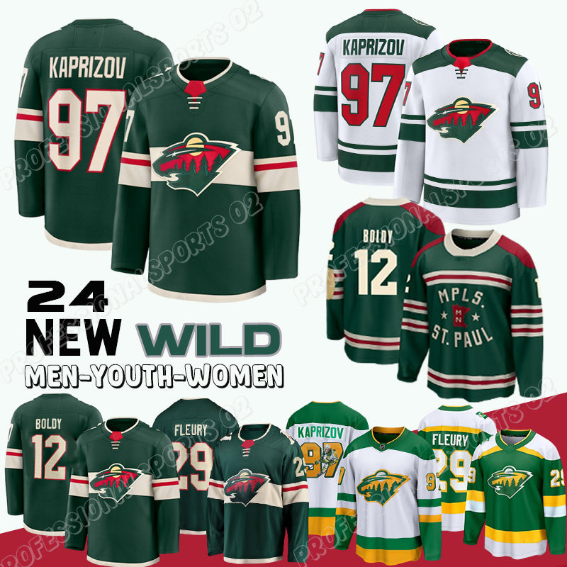 97 Kirill Kaprizov Reverse wilds jersey 36 Mats Zuccarello minnesota 12 Matt Boldy Joel Eriksson Ek Ryan Hartman Brock Faber Marc-Andre Fleury hocke