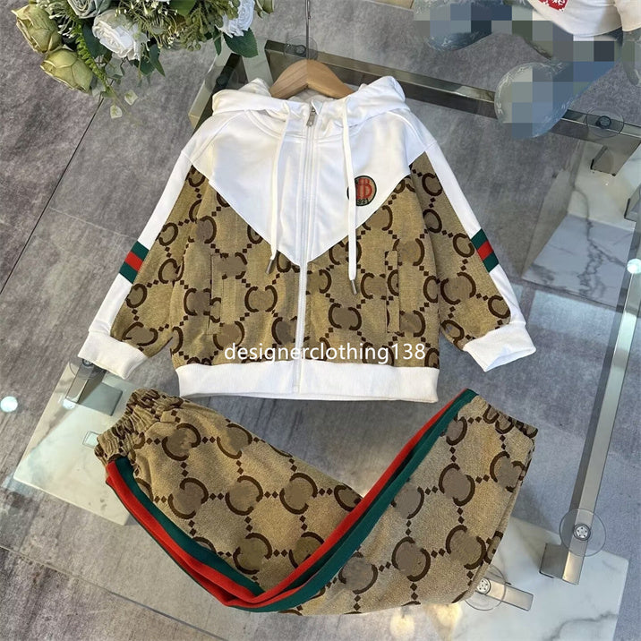 Spring and autumn children&#039;s sets for boys and girls baby clothing two-piece set designer children&#039;s zipper coat outfit size 100-160CM A8