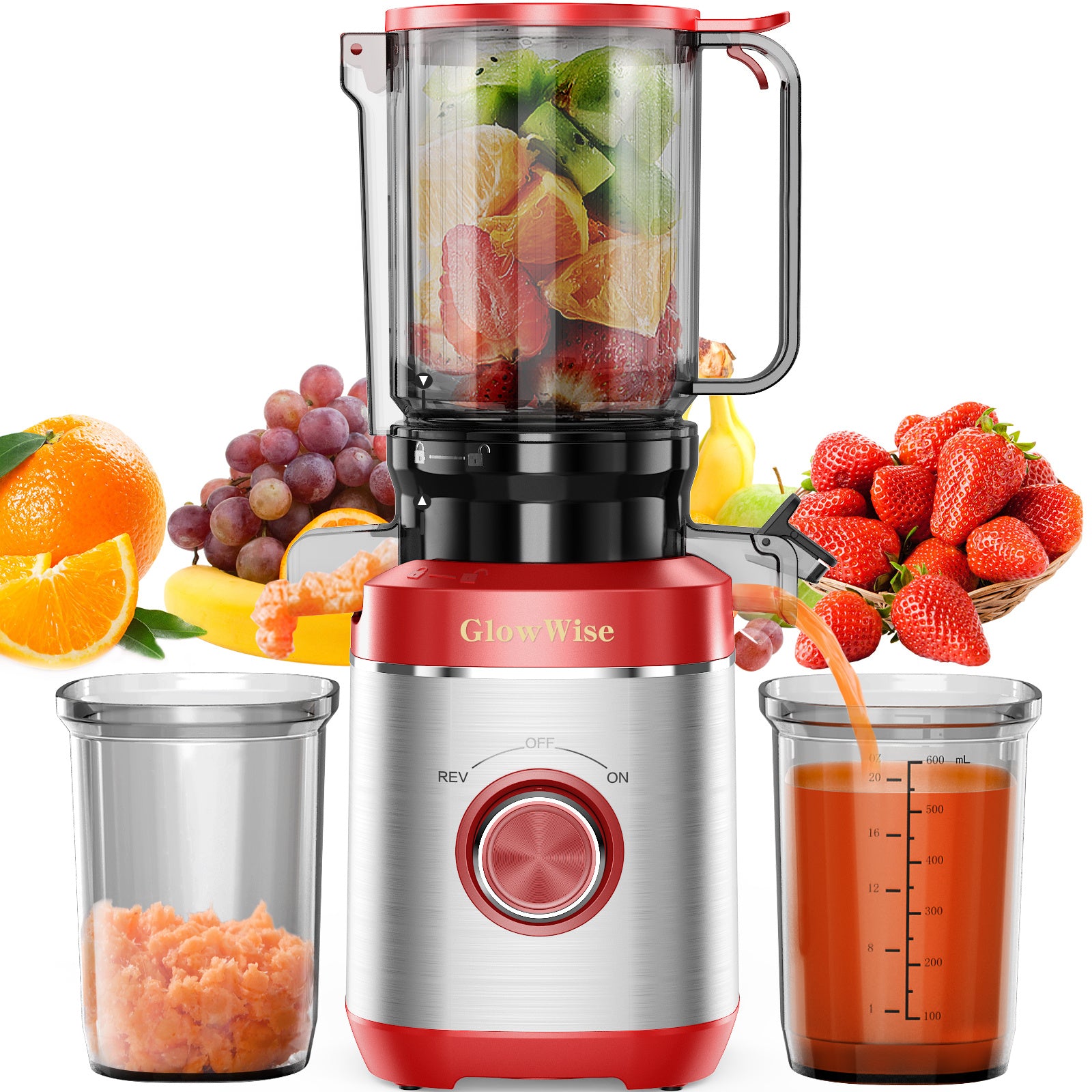 TEMU Glowwise Juicer Machines With Built-in Blades For Slicing Whole Fruits & Vegetables, Cold Press Juicer With 4.35" Large Feeding Chute, Easy To