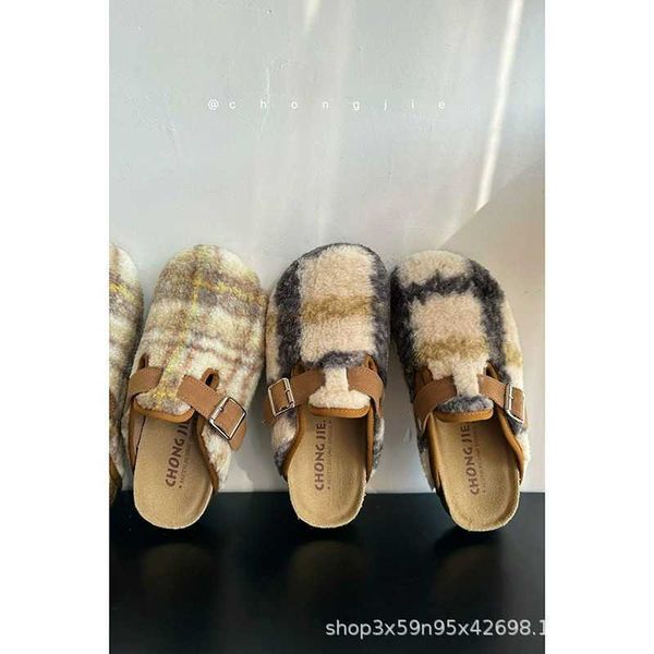 Slippers Boken Shoes Three Happiness Hairy Slippers Womens Outerwear High End Baotou 2023 New Edition Internet Celebrity Boken Shoes J240824