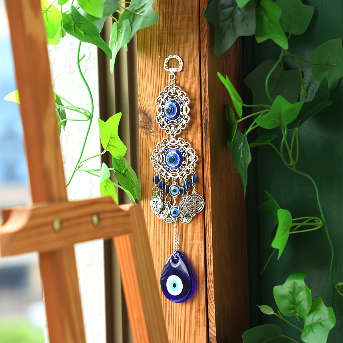 TEMU 1pc Bohemian Metal Evil Eye Pendant, Handcrafted Palm Home Wall Decor Hanging Ornament, No Feather, Electricity-free Use, Bohemian, Evil Eye