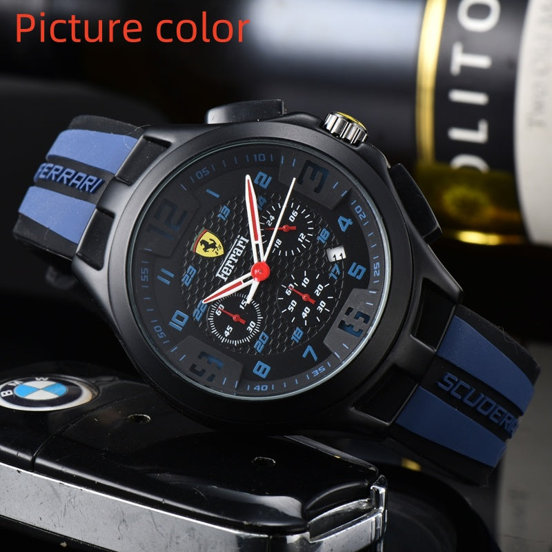 Ferrar Wrist Watches for 2024 New Mens Watches Six needles All Dial Work Quartz Watch High Quality Top Luxury Brand Chronograph Clock Rubber Belt Fa