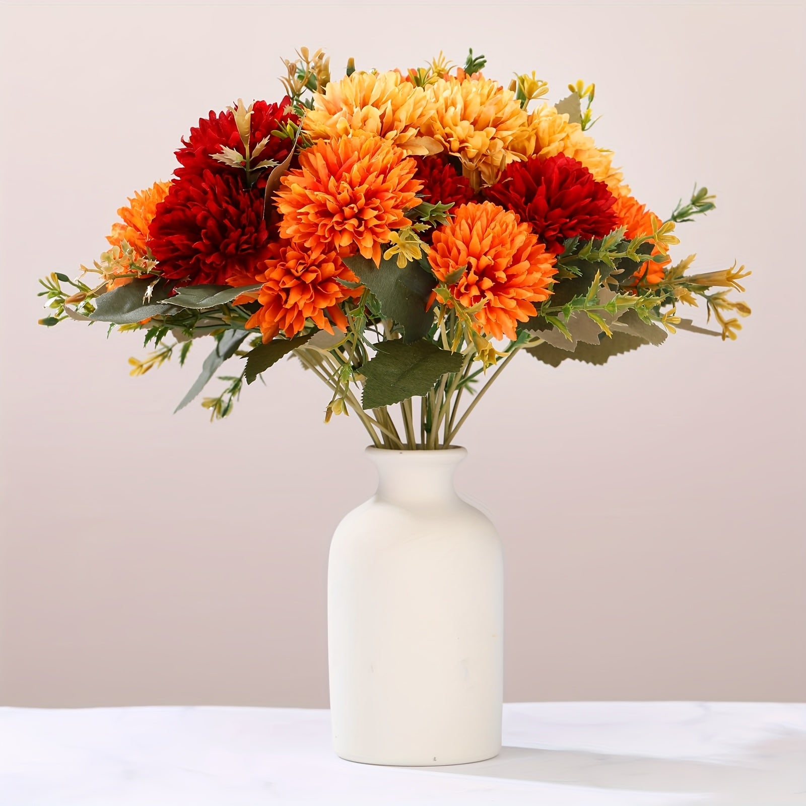 TEMU 4pcs Artificial Fall Mums Burnt Orange Assorted Fake Silk Mums Fall Marigold Autumn Decoration Floral Balls Stems For Vase Floral Arransynthetic