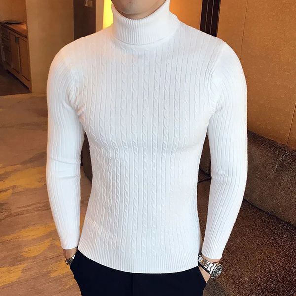 Camisola de gola alta e polias de malha de malha de polas de inverno masculino Polas de lã Casual Casual Solid Clothing 241204