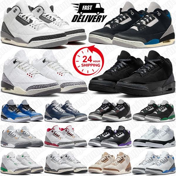 Frete grátis Jumpmaan 3 3s Basketball Shoes Mens Treinadores brancos cimento fresco fogo cinza vermelho meia -noite marinha de gato preto ho
