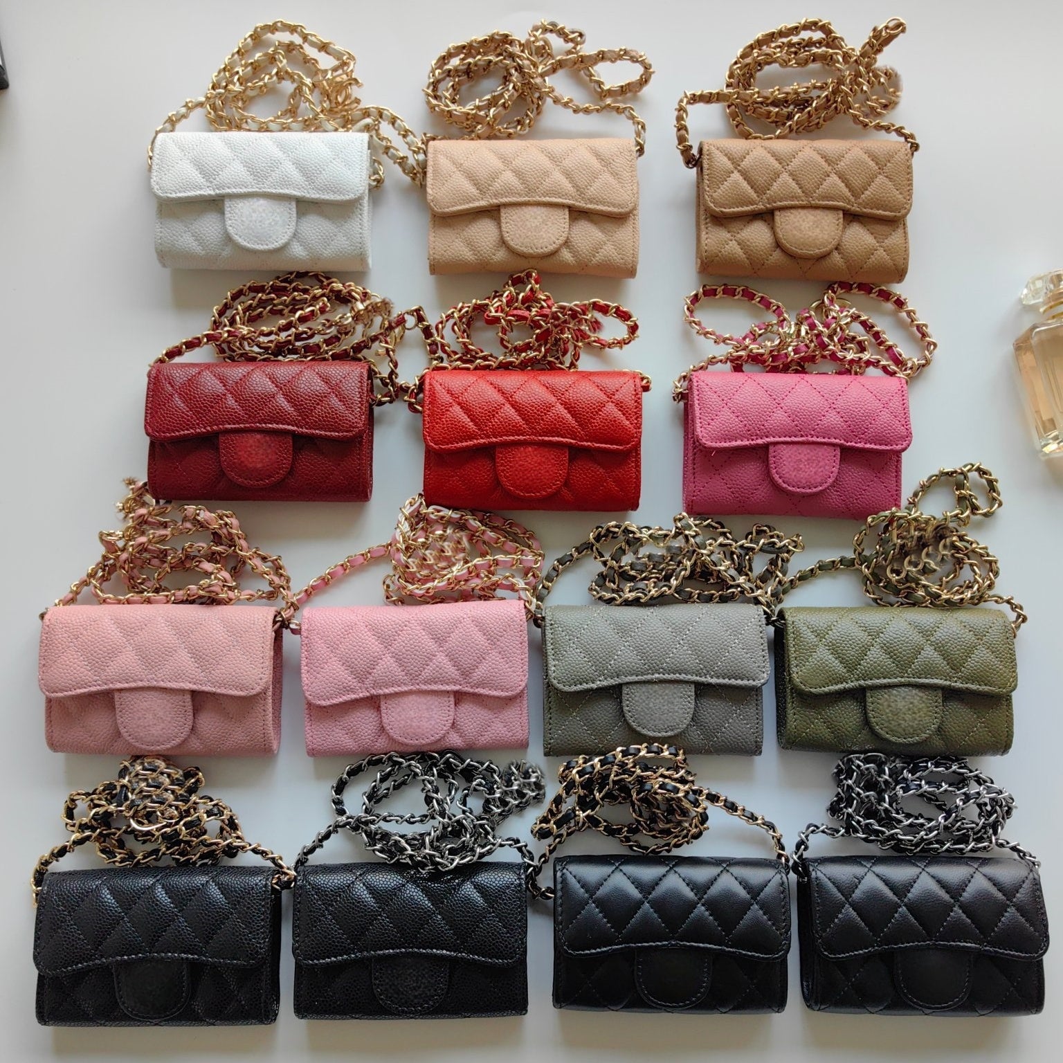 New Colors Classic Sheepskin Chain Bag Full Leather Lipstick Bag Coin bag Caviar Cowskin leather wallet for women short wallet 11.3*7.5cm Come with