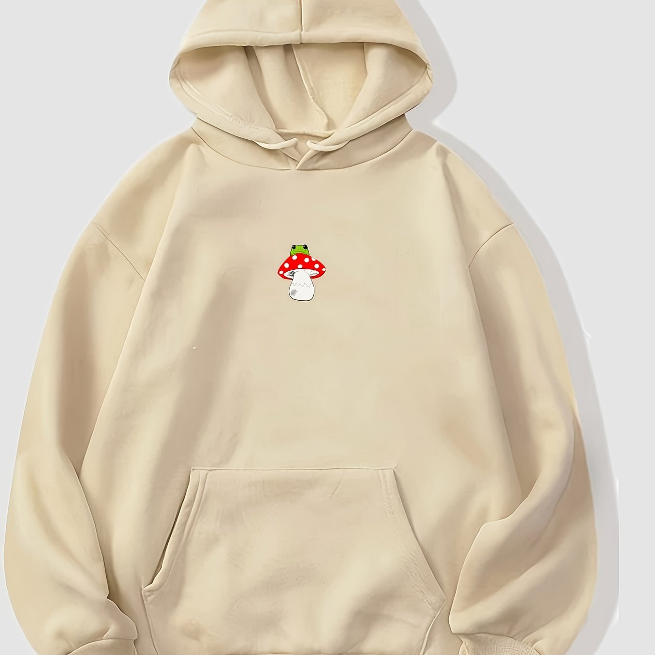 TEMU Mushroom Print Drawstring Loose Hoodie, Casual Hooded Long Sleeve Sweatshirt, Women's Clothing