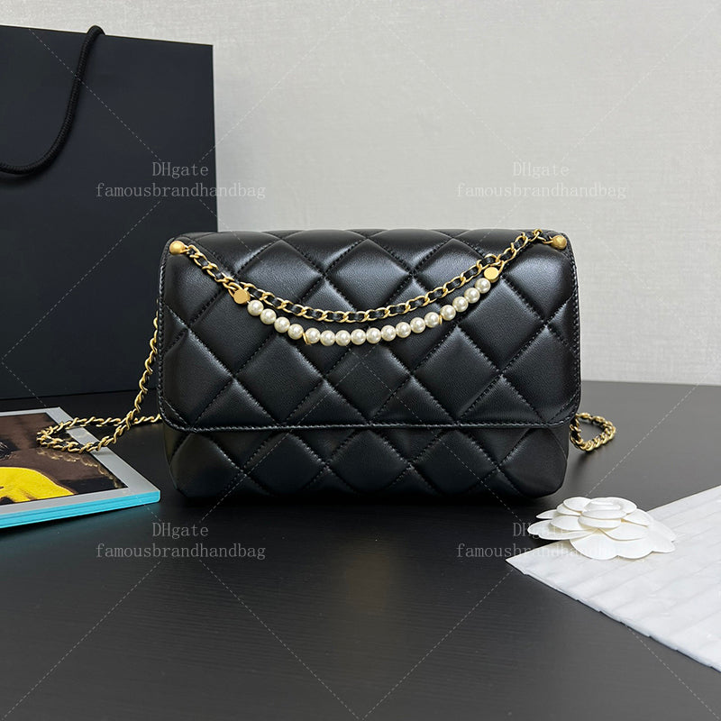 Imitation Pearls Chain Crossbody Bag 23CM Designer Evening Bag20A Mirror Quality Lambskin Flap Bag With Box 24C50