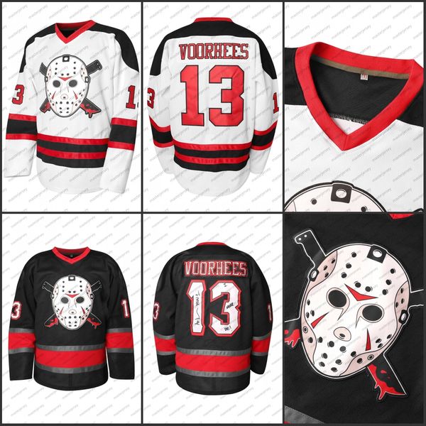 13 VOORHEES Men&#039;s White-Black Ice Hockey Jerseys Stitched Letters with Pullover Closure Long Sleeves Adult Hoody Jersey In Stock Fast S