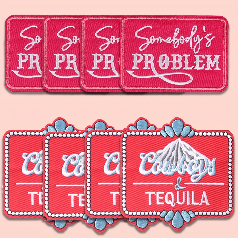 TEMU 8pcs Set Of "'s Problem" + "" Embroidered Patch Cloth, Hand-stitched And Ironed For Use, Suitable For Clothes, Bags, Hats, Diy Making, Etc