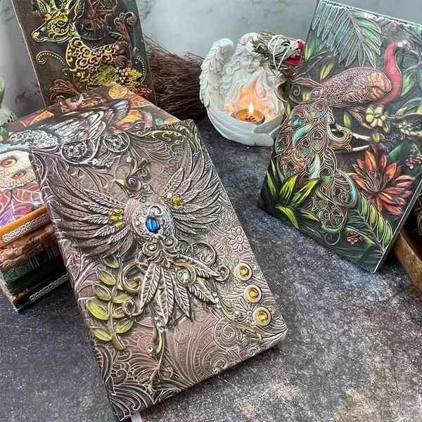 Vintage Animal Diary Agenda Notebook Office Bullets Log 3D Embossed Leather Notepad Teacher Man Gift Stationery School Supplies 241210