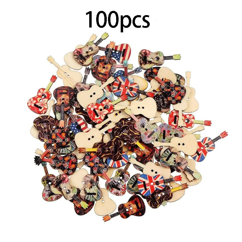 TEMU 100pcs Mixed Wooden Guitar Buttons - 2-hole, Assorted National Colors (pink, Blue, Green, Yellow, Orange), Ideal For Sewing & Scrapbooking Diy