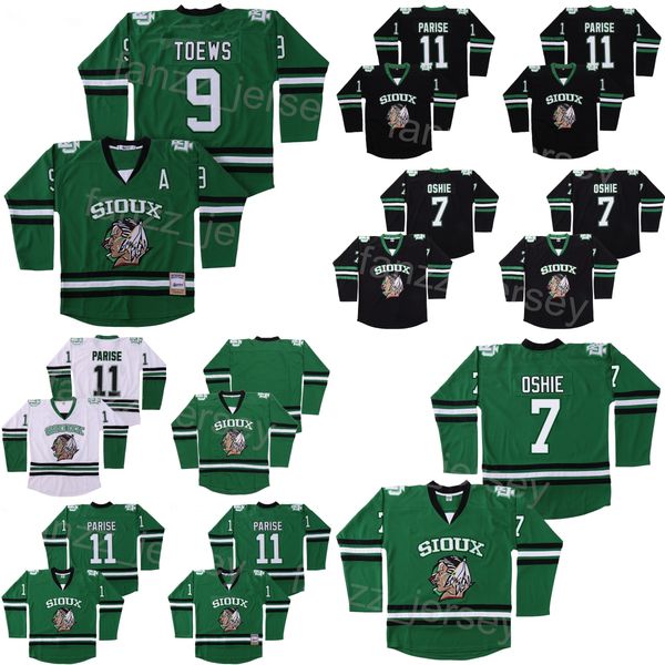 Movie Hockey College 11 Zach Parise Jersey North Dakota Fighting Sioux 9 Jonathan Toews University All Stitched Green Black Team Color Blank