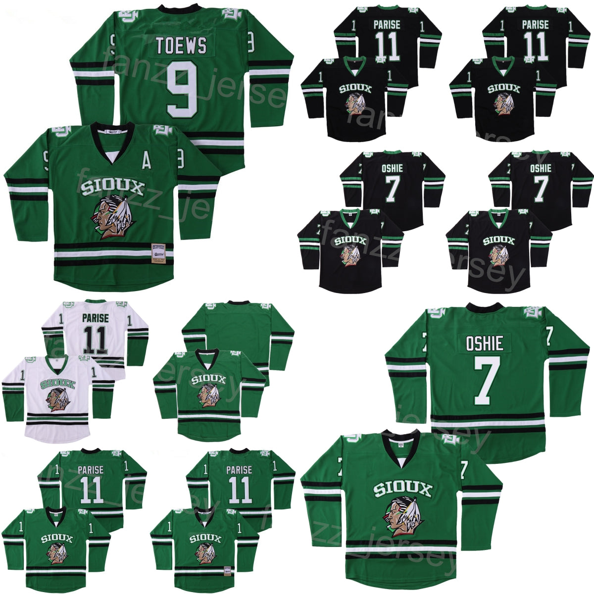 Movie Hockey College 11 Zach Parise Jersey North Dakota Fighting Sioux 9 Jonathan Toews University All Stitched Green Black Team Color Blank Pullove