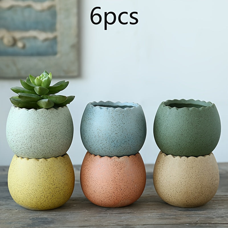 TEMU 6-8pcs Succulent Pots With Drainage Half Dragon Egg Shell Design Ceramic Flower Pot Cactus Planter Pots Succulent Plant Pots For Home Office