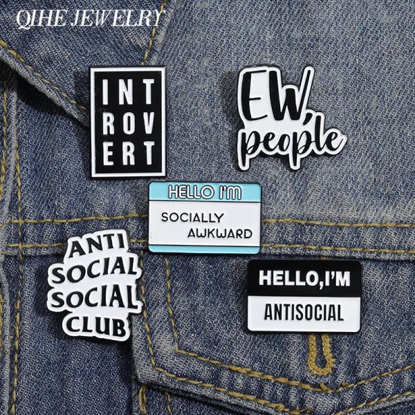 Hello I&#039;m Socially Awkward Enamel Pin I Love Social Distancing Mental Health Brooch Lapel Badge Jewelry Accessories For Friends