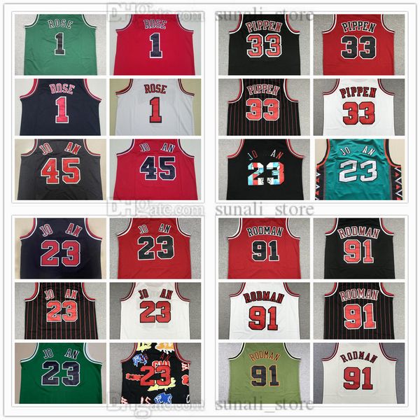Retro Basketball Jerseys 45 23 Michael Scottie 33 Pippen Dennis 91 Rodman Derrick 1 Rose 1995-96 1996-97 1997-98 Men&#039;s Sports Shirts St