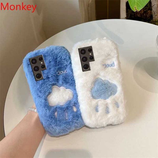 Hot Sale Cute white cloud soft phone cover suitable for S23 Ultra S22 S21 S20 Note 20 10 A12 A22 A32 A52 A72 winter plush shock-absorbing ph