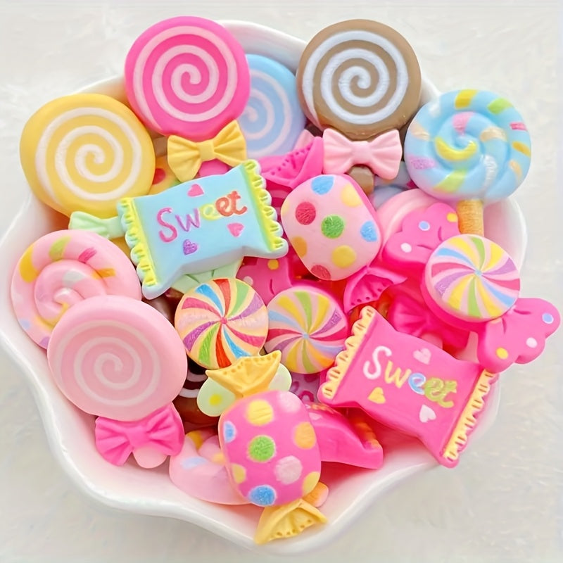 TEMU 50-100pcs Hand-painted Resin Candy Lollipop Charms - Colorful Flat Back Cabochons For Diy Keychains, Scrapbooking & Wedding Decor Crafts