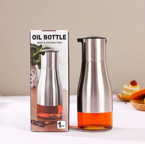 Kitchen Tools Functional Olive Oil Bottle Soy Sauce Cooking Utensils Vinegar Seasoning Storage Can Glass Bottom 304 Stainless Steel Body SN6