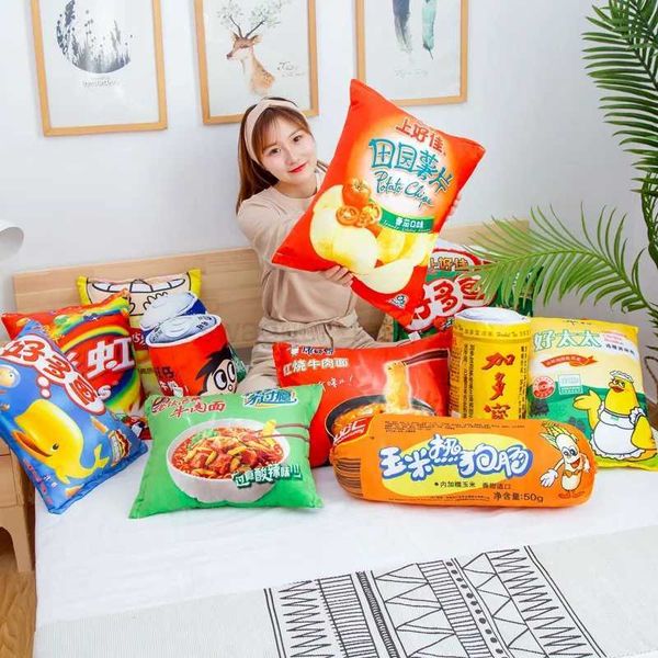 Simulation Instant Noodles Plush Pillow Stuffed Beef Fried Noodles-Rainbow Candy-Hot Dogs -Potato Chips Gifts Food Plush ToyB270720