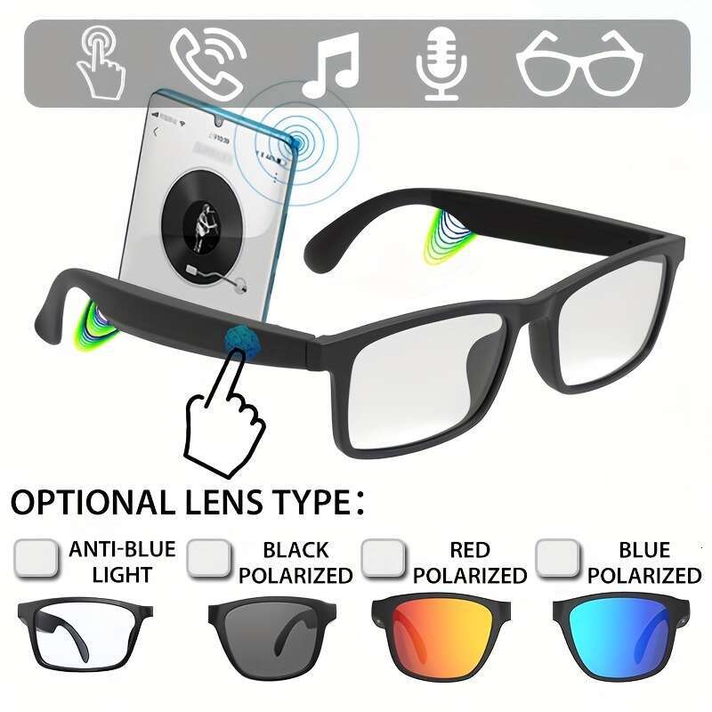 Fashion Business Smart Glasses, Built-in Microphone, Support Calls, Music, Anti-blue Light, Polarized, iPhone-Android Compatible Voice Assistant, Of