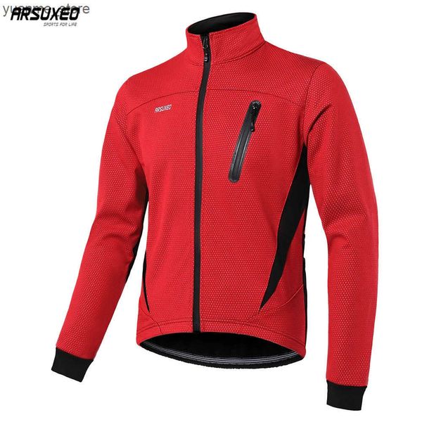 Cycling Jackets ARSUXEO Mens Thermal Cycling Jacket Winter Warm Up Fleece Bicycle Clothing Windbreak Waterproof Bike Motorcycle Raincoat 16H