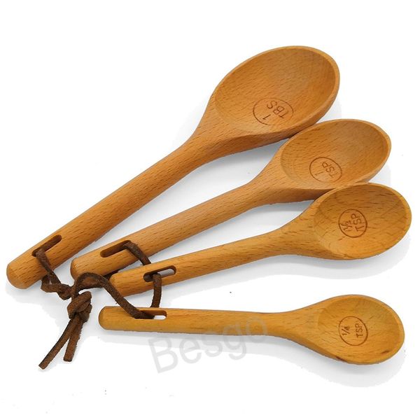 4Pcs Wood Measuring Spoon Tools Kitchen Cooking Sugar Spice Salt Spoons Baking Measuring Scoops 4 Pcs-Set Wooden Coffee Tea Scoop BH8181 TQQ