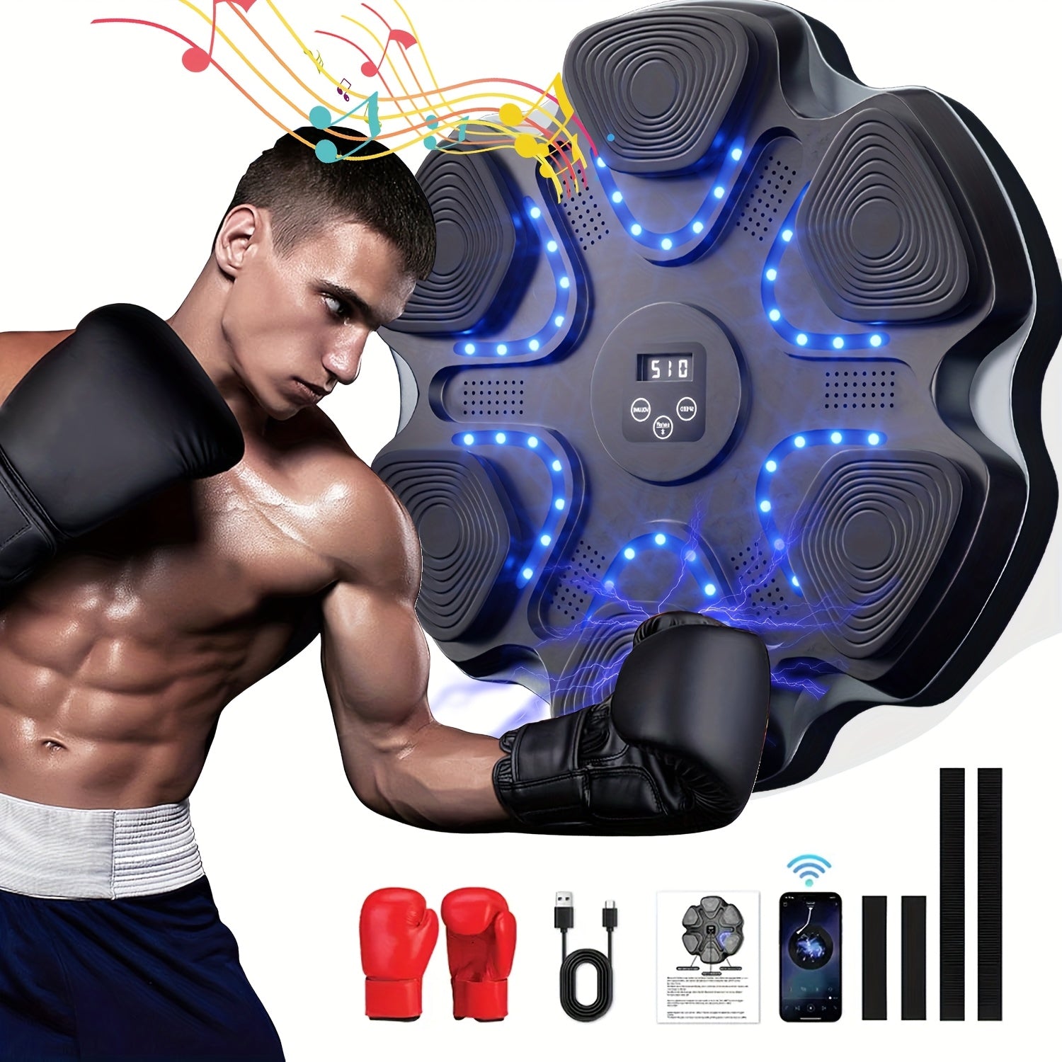 TEMU Smart Music Punching Bag With Led Counter, 9 Speed & Wireless Wireless – Height Adjustable Wall-mounted Boxing Trainer For Home Gym Workouts,