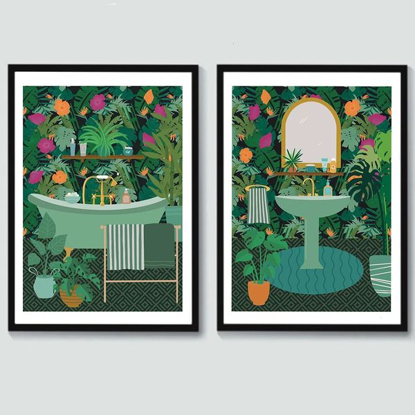 Paintings Botanical House Plants Art Print Canvas Painting Relax In The Bath Poster Boho Wall Picture For Living Room Bathroom Home Decor 23