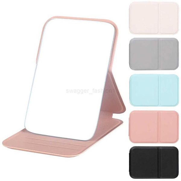Desktop Makeup Mirror Solid Color PU Leather Simple Portable Handheld Makeup Mirror Foldable Student Compact Cute Pocket MirrorXJ24035