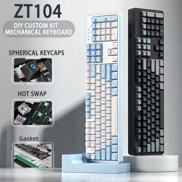 ZT104 104 Keys White Backlit full size Gaming Mechanical Keyboard with Sliver Switch Wired for Laptop Desktop PC Gamers