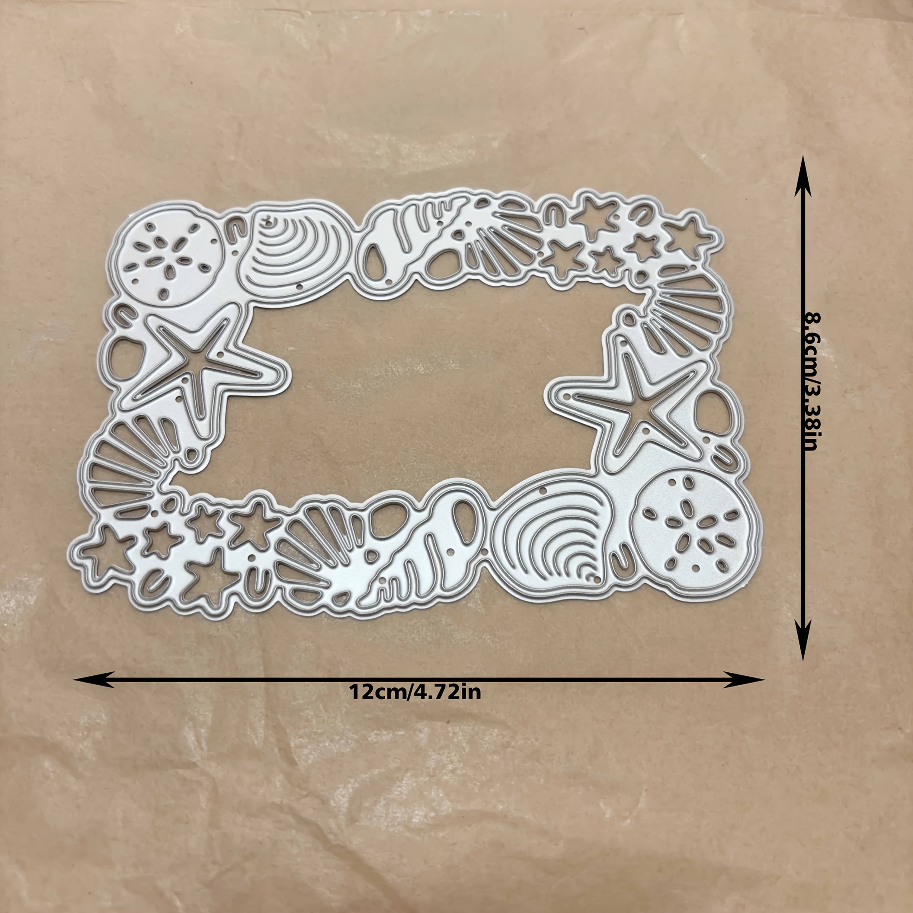 TEMU Metal Cutting Dies For Diy Scrapbooking - Rectangular Conch And Shell Stencils, Embossing , Supplies | Whimsical Design | Metallic Finish,