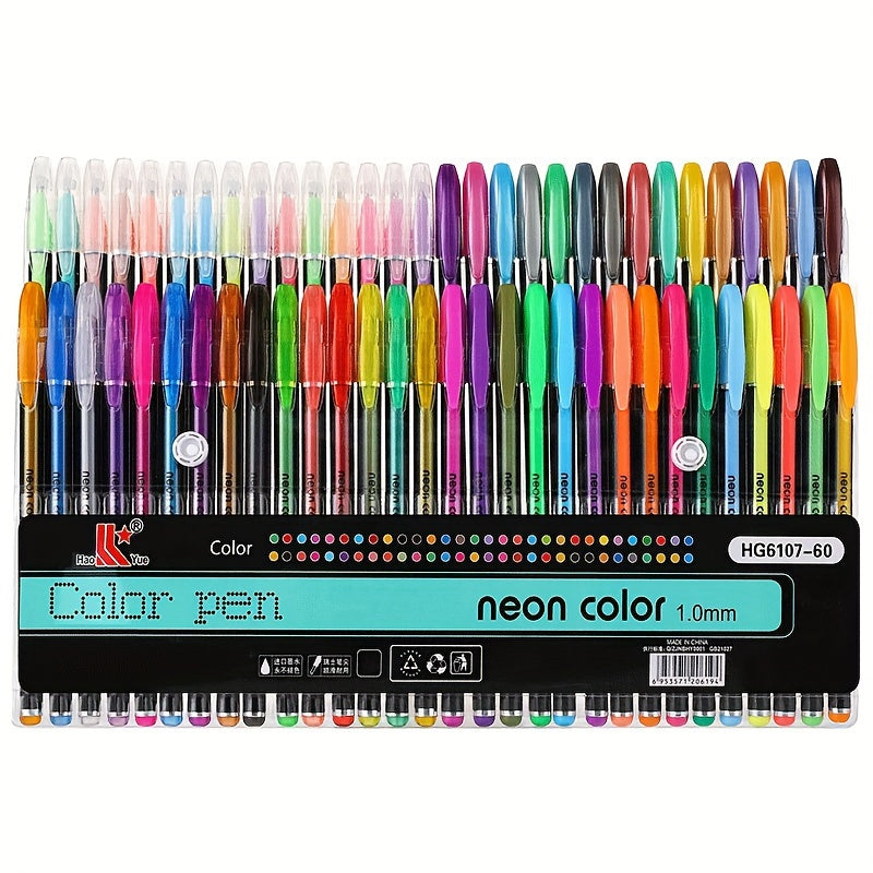 TEMU 60 Color Set Metallic Glitter Colors Gel Pens For School Office Adult Coloring Book Journals Drawing Art Markers Pen Supplies