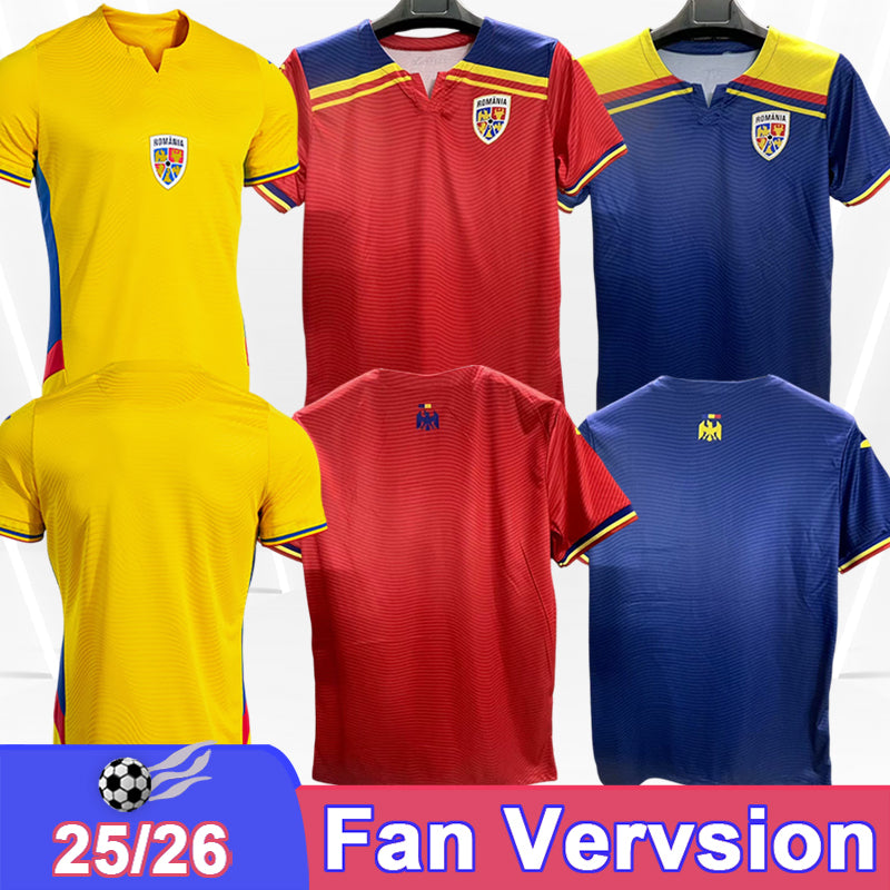 25 26 Romania National Team Mens Soccer Jerseys STANCIU ALIBEC DRAGUS CHIPCIU BANCU BURCA RATIU Home Away 3rd Football Shirts Uniforms