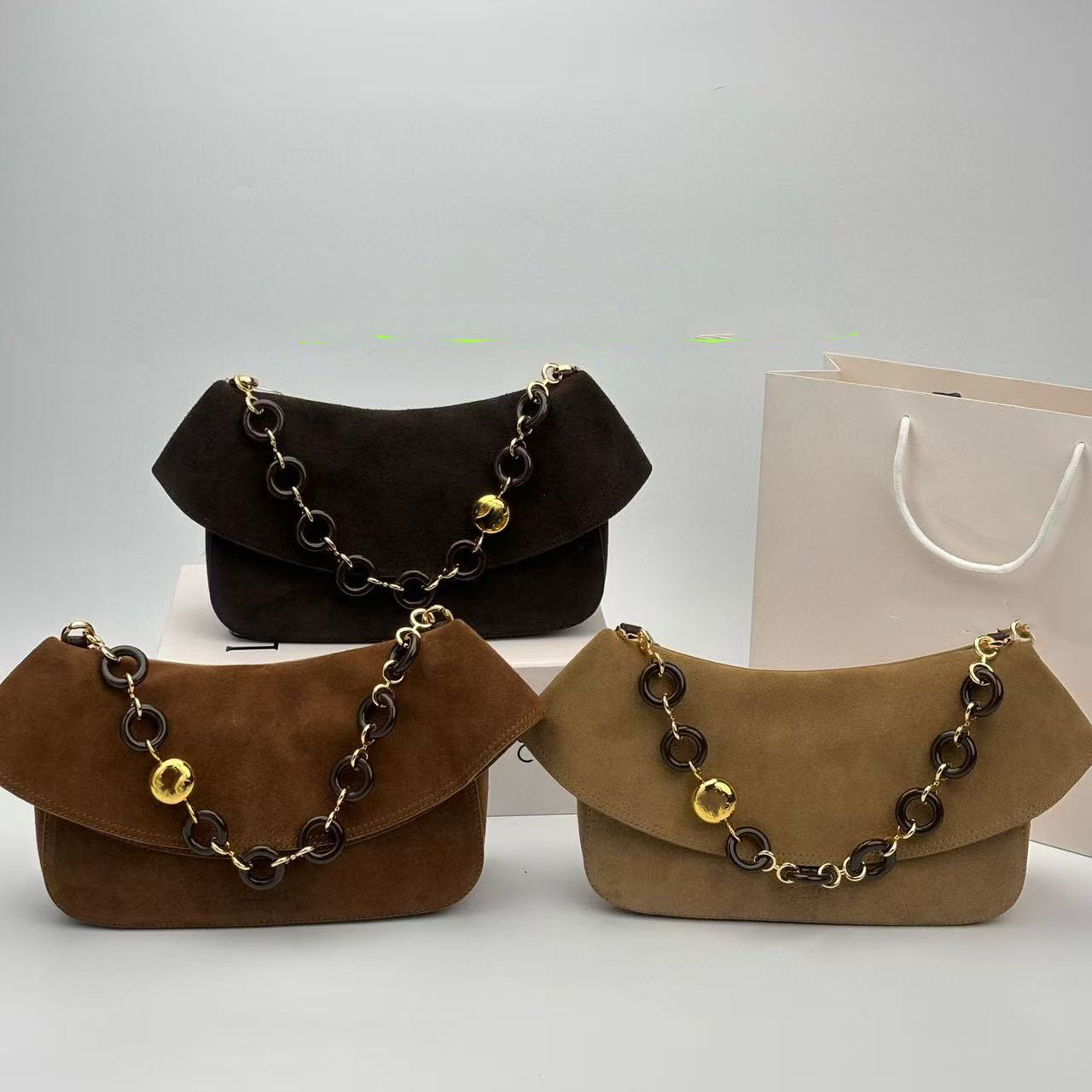 Designer Cross Body bag Faux Suede Cowhide Shoulder bags Detachable Luxury bags Stylish Chain bags Geometric puzzle mini bags Practical for commutin