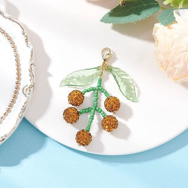 Glass Seed Beaded & Polymer Clay Rhinestone Fruit Pendant Decorations