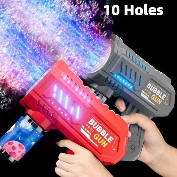 Other Toys 10 Holes Kids Bubble Gun Toys Rocket Soap Bubble Machine Automatic Blower Bubbles Gun Summer Children Outdoor Bubble Blowing ToyL