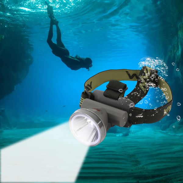 Portabl Diving Headlamp IP65 Waterproof 2 Modes Adjustable Flashlight Torch White Light 90° Lighting Range Battery 241125