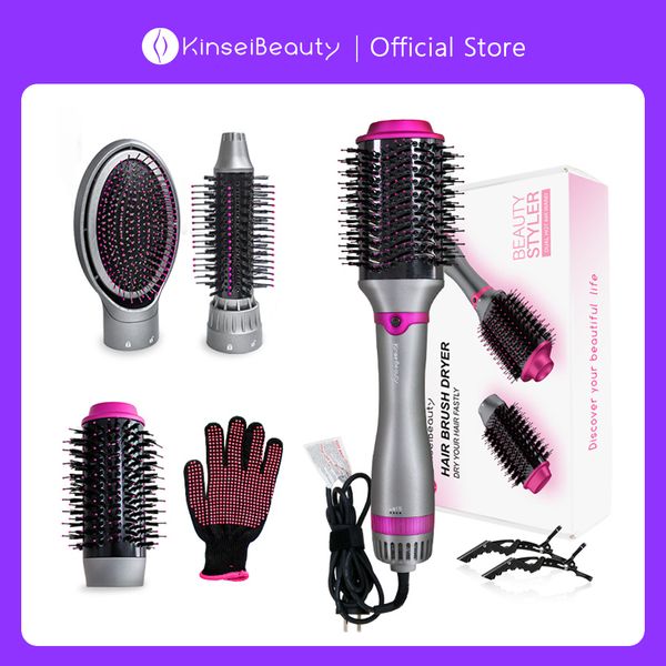 1200W Hair Hot Air Styler Replaceable Head Straightener Curler Comb Roller One Step Electric Ion Blow Dryer Brush
