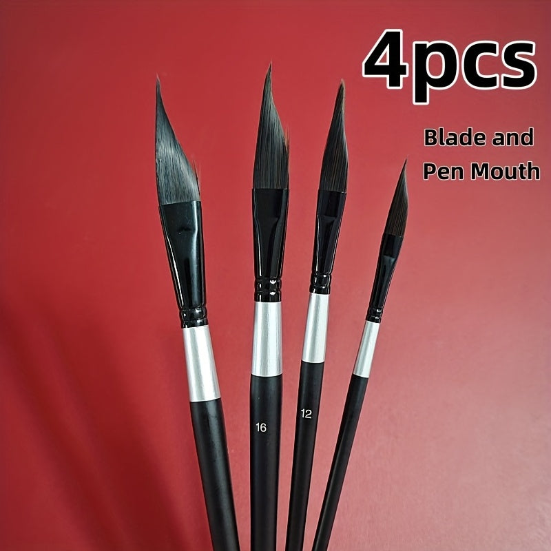 TEMU 4pcs Watercolor Brush Set,-grade Brush With Handle And ,supplementary To Watercolor, Gouache And Ink Techniques, Designed For Artists.