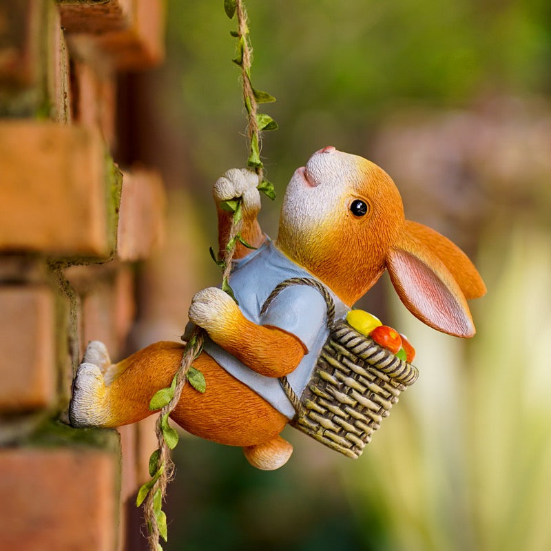 Outdoor Statue Garden: Rabbit sculpture with hanging twine animal rabbit outside lovely patio patio decor