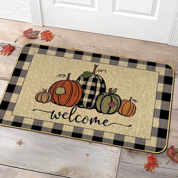 Carpet Fall Pumpkin Welcome Doormat Autumn Harvest Floor Mat Living Room Kitchen Non-slip Rugs Balcony Hallway Laundry Bathroom Carpets Z241