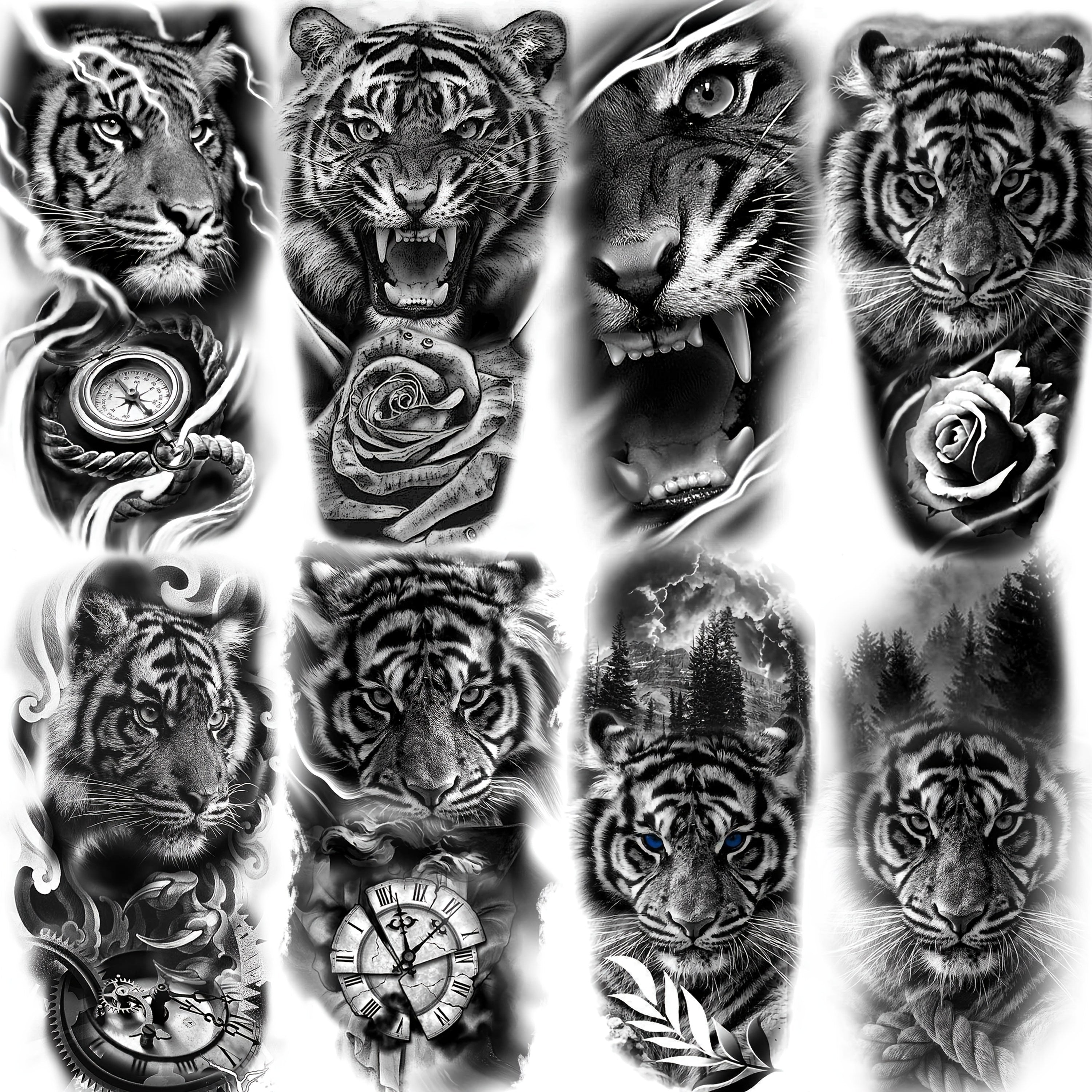 TEMU 8pcs Realistic Temporary Tattoos For Men And Women, Waterproof Fake Tattoo Stickers For Adults, For And Legs, Long-lasting Black Sleeve Decals
