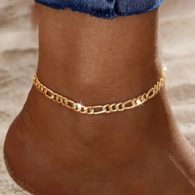 TEMU 1pc Elegant Triple Strand Chain Anklet For Women – Luxurious Kc Golden Plated Design, Beach Vacations & Casual Attire, Summer Anklet |