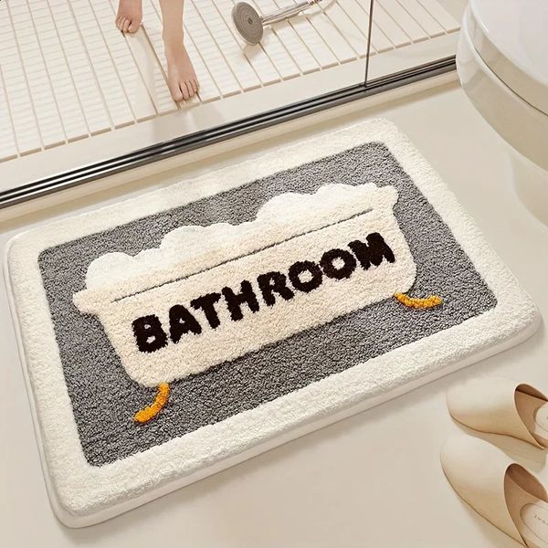 VIKAMA Faux Cashmere Floor Mats Bathroom Water Absorbent Foot Mats Non-slip Bathroom Cartoon Entry Floor Mats 240821