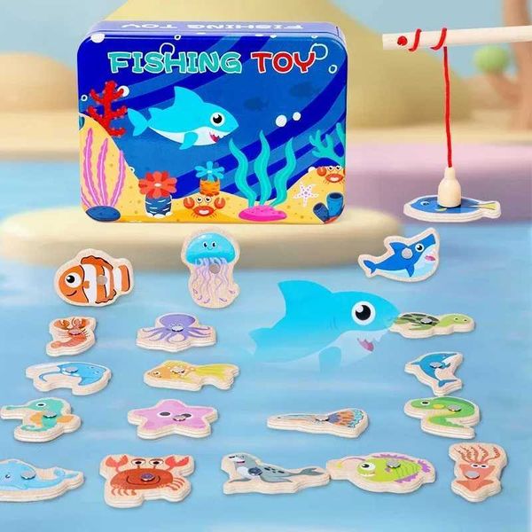 Wooden Magnetic Fishing Toys Marine Life Cognition Fish Games Early Educational Toy for Kids Parent-child Interactive Montessori X250113