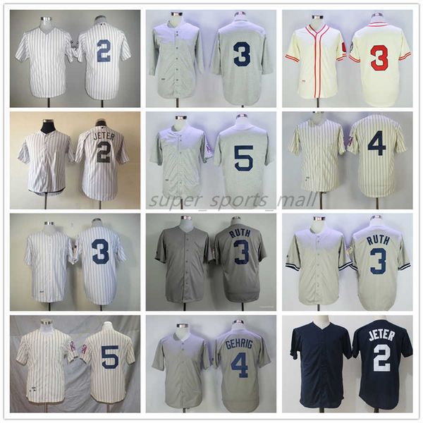 Vintage Baseball Jersey 3 Babe Ruth 2 Derek Jeter 4 Lou Gehrig 5 Joe DiMaggio 1939 Jerseys Men Women Youth
